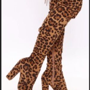 Fashion Nova Leopard Print Over the Knee Boots
